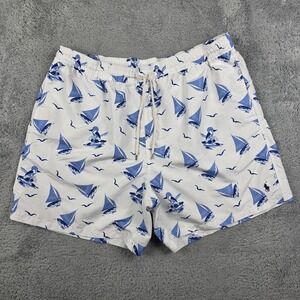 Polo Ralph Lauren Swim Trunks Mens 2XB White Blue Sailboat Nautical Polo Bear
